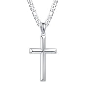 925 Sterling Silver Cross Necklace for Men Women 5mm Durable Stainless Steel Diamond-Cut Cuban Link Curb Chain With Beveled Edge Sterling Silver Cross Pendant C