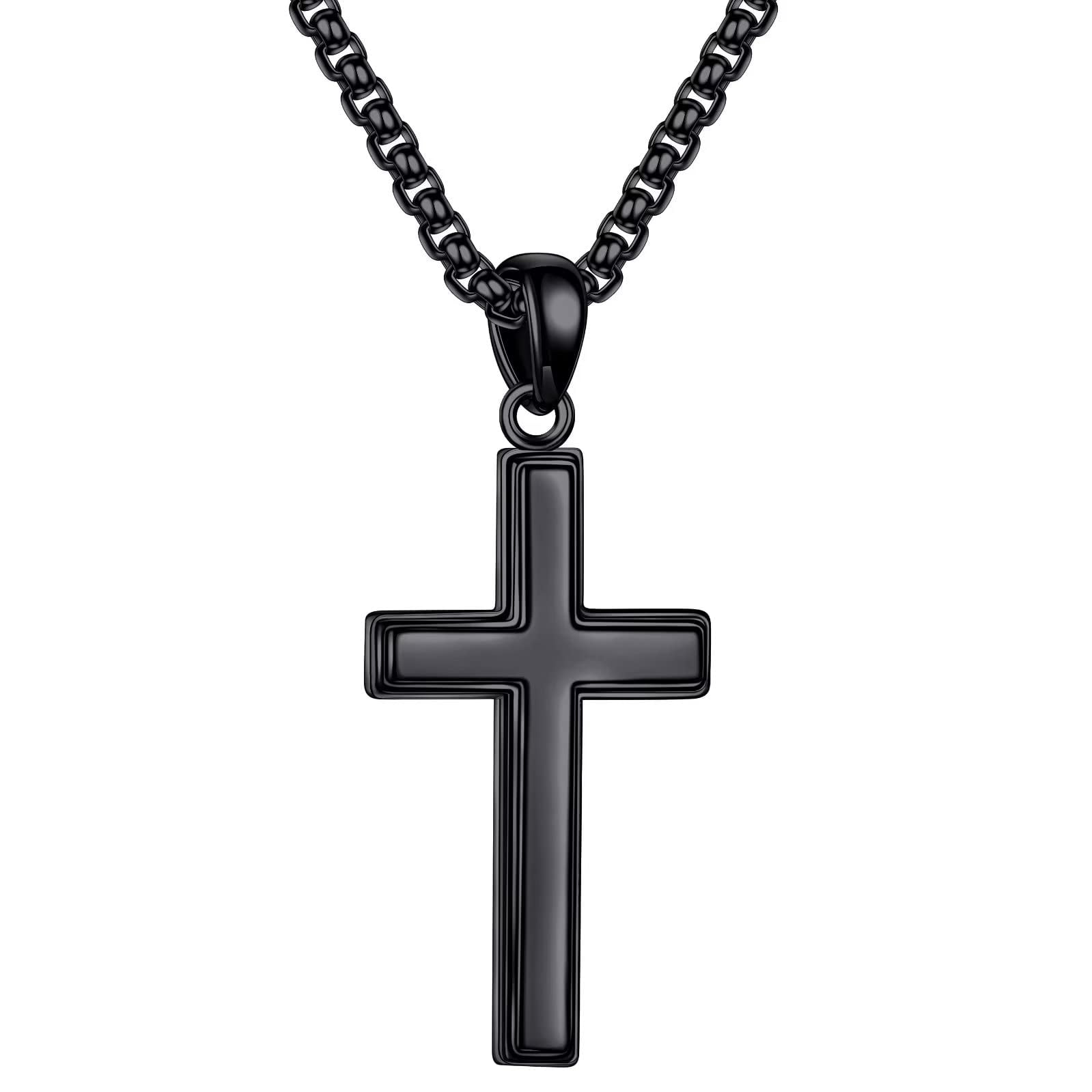 Turandoss 925 Sterling Silver Cross Pendant Necklace for Men Boys 18K Black Plated 16-22 inch Box Chain Mens Jewelry Christian Religious Valentine's Day Birthday Gifts for Men Father Husband Grandpa