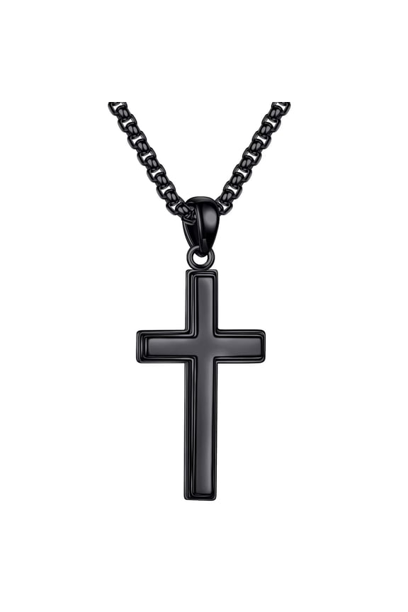 925 Sterling Silver Cross Pendant Necklace for Men Boys 18K Black Plated 16-22 inch Box Chain Unisex Jewelry Christian Religious Birthday Gifts for Men Tween Preteen Teen Boys