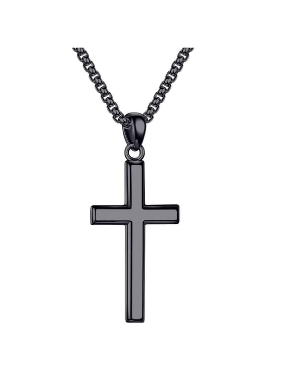 925 Sterling Silver Cross Pendant Necklace for Men Boys 18K Black Plated 16-30 inch Box Chain Unisex Jewelry Christian Religious Birthday Gifts for Men Tween Preteen Teen Boys