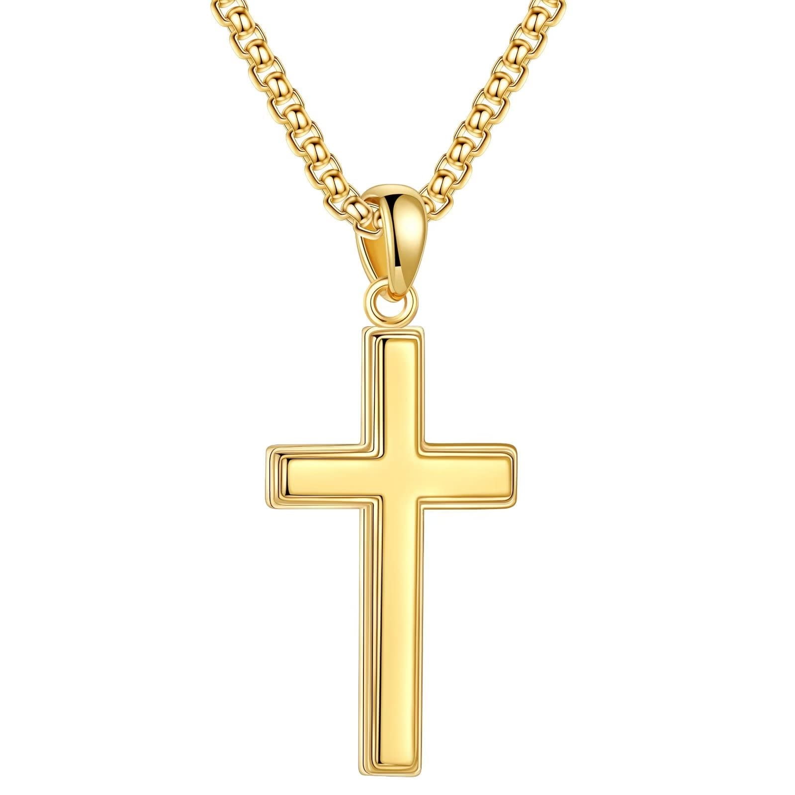 Turandoss 925 Sterling Silver Cross Pendant Necklace for Men Boys 18K Gold Plated 16-22 inch Box Chain Mens Jewelry Christian Religious Birthday Gifts for Men Tween Preteen Teen Boys