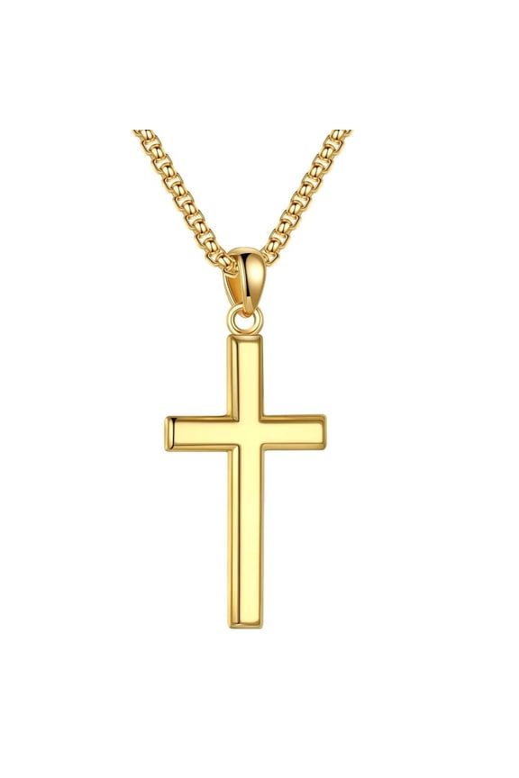 925 Sterling Silver Cross Pendant Necklace for Men Boys 18K Gold Plated 16-30 inch Box Chain Unisex Jewelry Christian Religious Birthday Fathers Day Gifts for Men Women Daddy Son