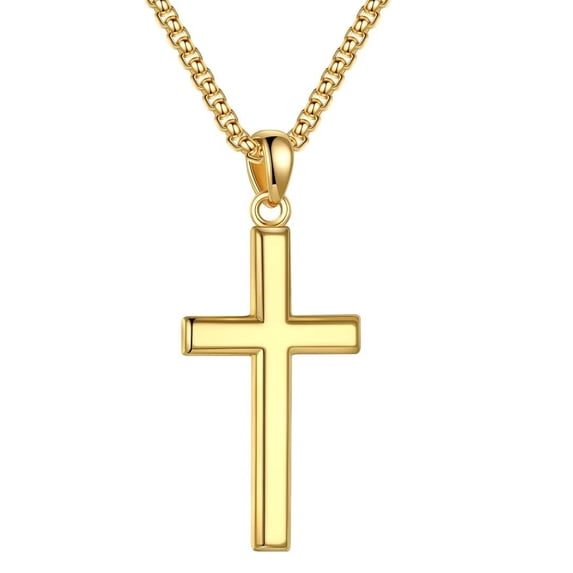 Turandoss 925 Sterling Silver Cross Pendant Necklace for Men Boys 18K Gold Plated 16-30 inch Box Chain Unisex Jewelry Christian Religious Valentine's Day Birthday Gifts for Men Boyfriend Husband