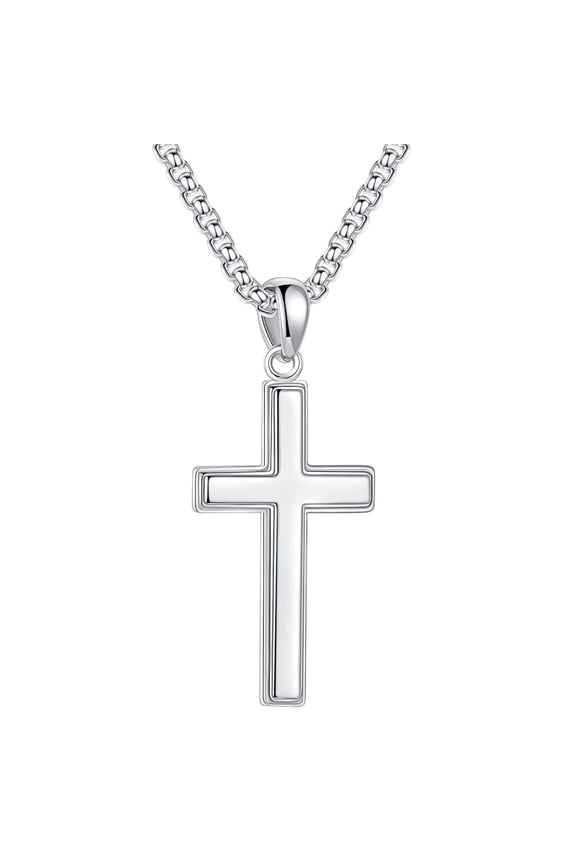 925 Sterling Silver Cross Pendant Necklace for Men Boys 18K Silver Plated 16-22 inch Box Chain Mens Jewelry Christian Religious Valentine's Day Birthday Gifts for Men Boys Boyfriend