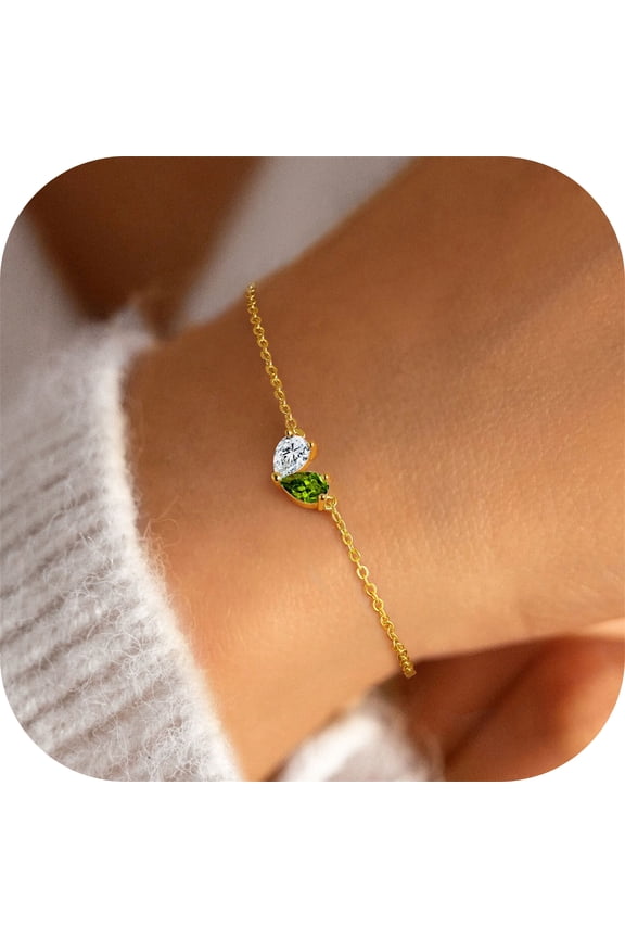 April & August Birthstone Bracelet for Women Created Diamond Peridot Bracelet& Pear Birthstone Bracelets for Women 14K Dainty Gold Plated Bracelets for Women Her Jewelry Birthday Gifts