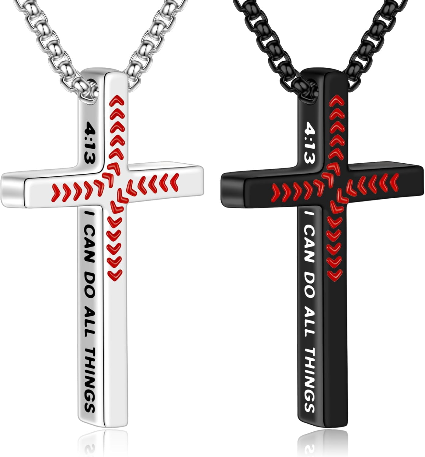 Turandoss Baseball Cross Necklace for Men Boys 2 Pcs Stainless Steel ...