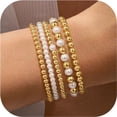 thumbnail image 1 of Turandoss Beaded Bracelets for Women Dainty 14K Gold Plated Round Stretch Bohemian Ball Pearl Jewelry Birthday Teacher Appreciation Mothers Day Graduation Gifts for Her Mom Kids Teen Girls Wife Ideas, 1 of 8