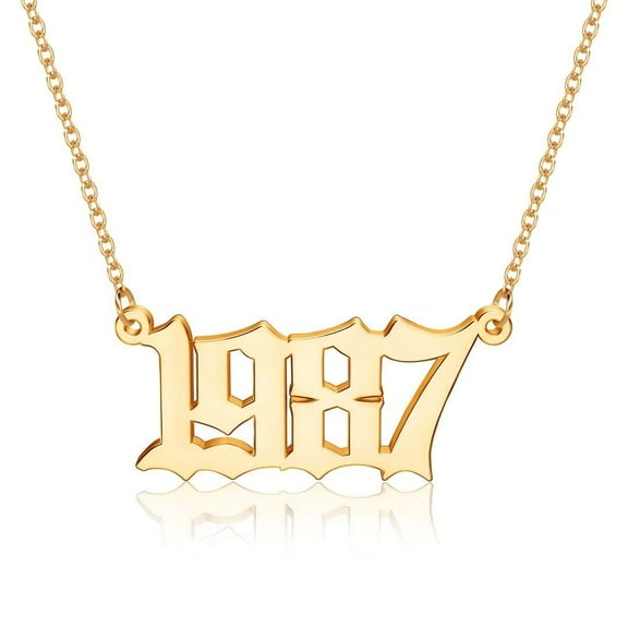 Turandoss Birth Year Necklace for Women 14K Gold Plated 1987 Necklace Old English Birth Year Number Pendant Necklace for Women Birthday Gifts Jewelry