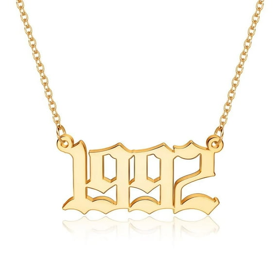 Turandoss Birth Year Necklace for Women 14K Gold Plated 1992 90S Necklace Old English Birth Year Number Pendant Necklace for Women Birthday Gifts Jewelry
