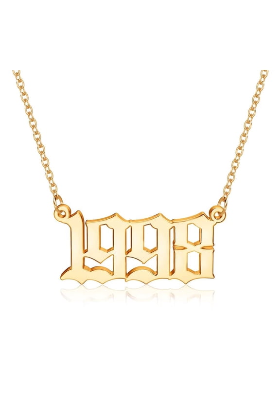 Birth Year Necklace for Women 14K Gold Plated 1998 90S Necklace Old English Birth Year Number Pendant Necklace for Women Birthday Gifts Jewelry