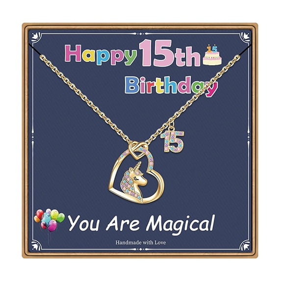 Turandoss Birthday Gifts for Girls Necklace 14K-Gold-Plated Heart Pendant Unicorn Girls Jewelry Birthday Gift for 15 Year Old Girl Unicorn Necklaces Unicorns Mothers Day Birthday Gifts for Girls