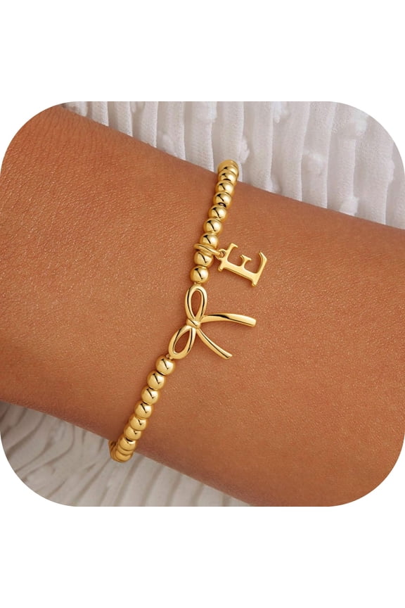 Birthday Gifts for Women Personalized Gifts for Women Happy Birthday Unique Small Gift Ideas Trendy 14K Gold Plated Initial E Bow Bracelets Anniversary Valentine Mothers Day Gift