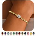 thumbnail image 1 of Turandoss Birthstone Bracelets for Women 14K Gold Plated Oval Charm Created Topaz April Birthstone Beaded Bracelet Jewelry Birthday Gifts for Women Girlfriend, 1 of 7