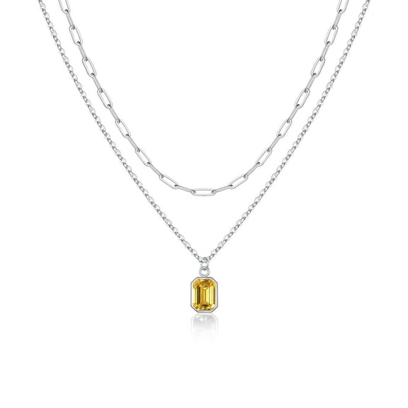 Turandoss Birthstone Necklace for Women Citrine Necklaces for Women November Birthstone Necklace for Girls Sliver Jewelry for Girl Birthday Gifts for Womens Girls Layered Sliver Necklaces for Womens