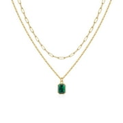 TURANDOSS Birthstone Necklace for Women, Layered Gold-Plated Necklaces for Women Trendy Emerald Necklaces for Womens May Birthstone Necklace for Girls Birthday Gifts