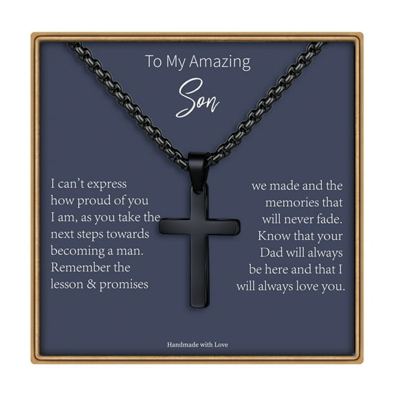 Turandoss Black Cross Necklace for Men Fathers Sons HusbandsStainless Steel20" ChainCross Pendant NecklaceGift for for Men Boyfriend Husband Him