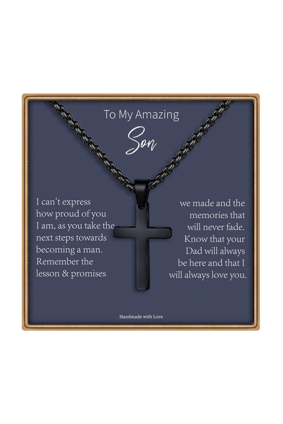 Black Cross Necklace for Men Fathers Sons HusbandsStainless Steel20" ChainCross Pendant NecklaceGift for for Men Boyfriend Husband Him