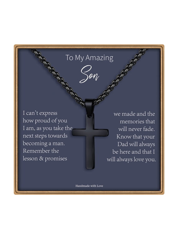 Black Cross Necklace for Men Fathers Sons Husbands Stainless Steel Chain Cross Pendant Necklace Birthday Teacher Appreciation Graduation Fathers Day Gifts for Him Her Men Son Dad Boys Girls