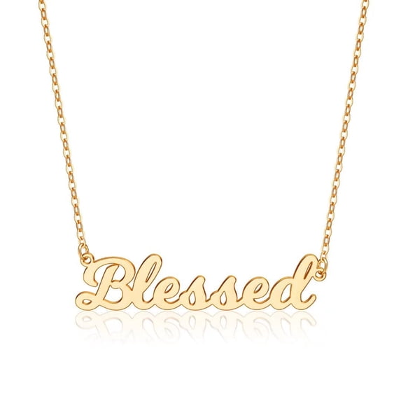 Turandoss Blessed Necklace Custom 14K Gold Plated Name Plate Necklace Personalized for Women