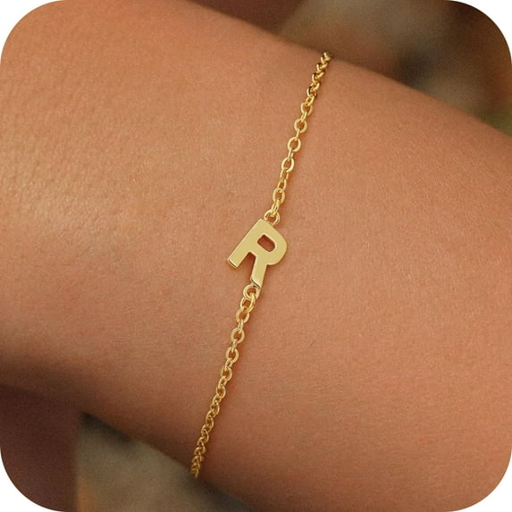 Turandoss Bracelet for Women Jgirls Ewelry Gifts Dainty Letter Bracelets Trendy 18K-Gold-Plated Letter R Initial Bracelet Personalized 18K-Gold-Plated Initial Bracelets for Women Girls Jewelry Gift