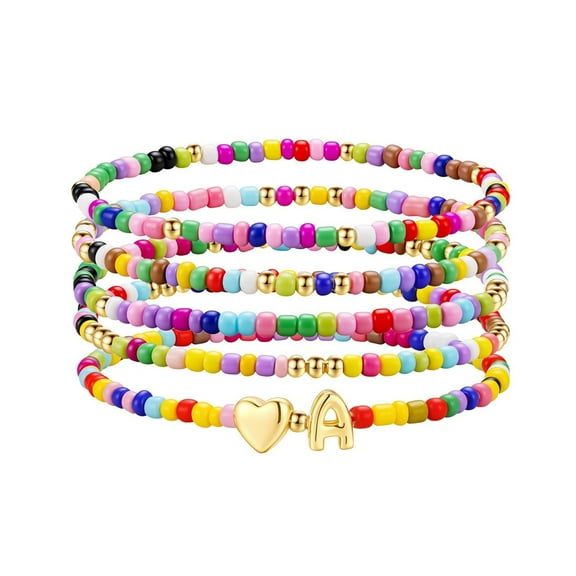 Turandoss Bracelets for Girls Gifts Colorful Boho Beaded Initial Bracelet for Kids Heart Initial A Bracelets Jewelry Birthday Gifts for Girl Age 3 4 5 6 7 8 9 10 11 12 13 14 15 16 Years Old