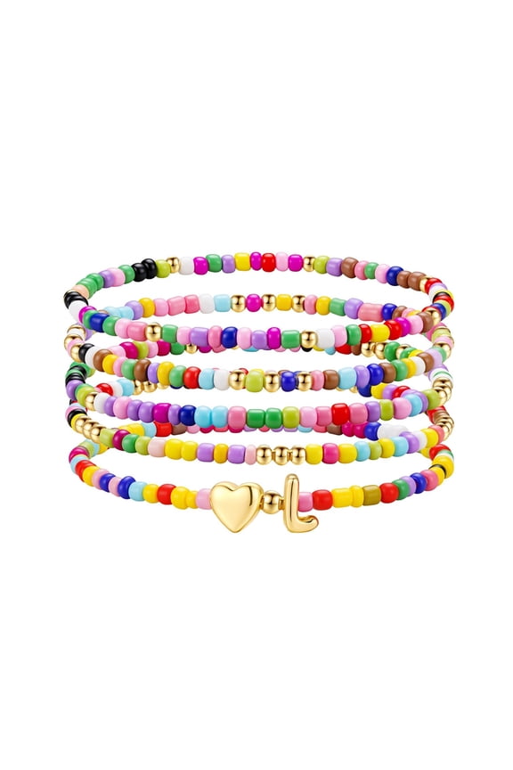 Bracelets for Women Girls Colorful Beaded Heart Initial Bracelet for Kids Girls Trendy Small Dainty Layered Letter L Bracelets Jewelry for Girls Women Gifts for Women Girls Birthday