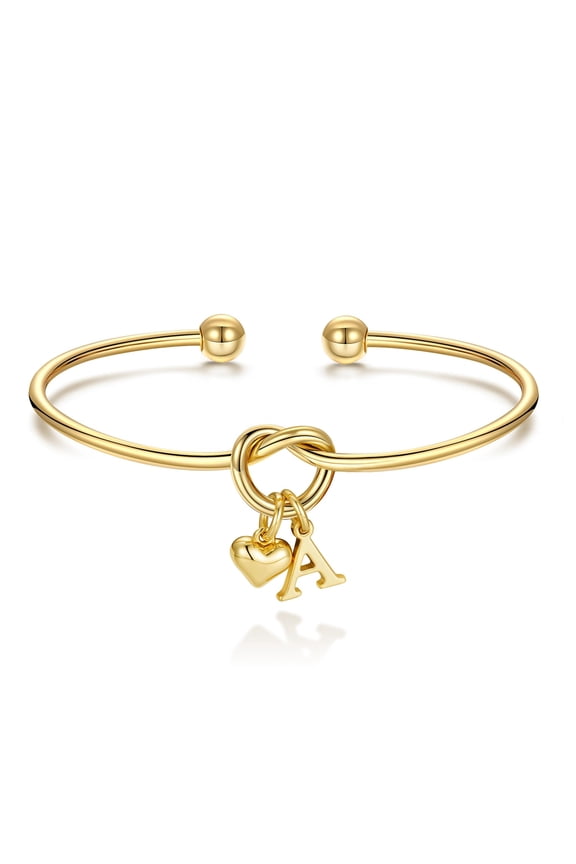 Bridesmaid Gifts Tie The Knot Bridesmaid Bracelet With Initial A Bridesmaids Proposal Gifts for Wedding Matron Maid Of Honor Gift Gold Plated Heart Knot Charm Bracelets for Women Jewelry