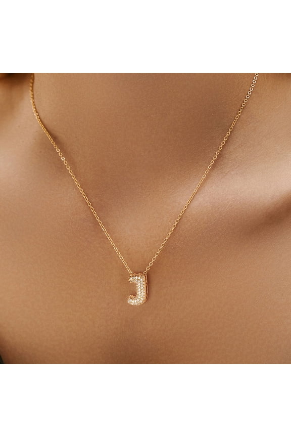 Dainty Bubble CZ Pendant Necklace for Women 18K Gold Plated Adjustable Chain Balloon Alphabet Personalized Letter A-Z Trendy Jewelry Birthday Anniversary Gift for Women Teen Girls