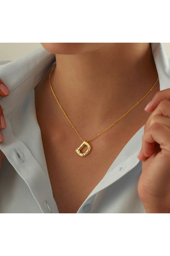 Bubble Letter Necklace for Women Gold Paperclip Chain Cubic Zirconia Letter Necklace Dainty Gold Jewelry Gifts for Women