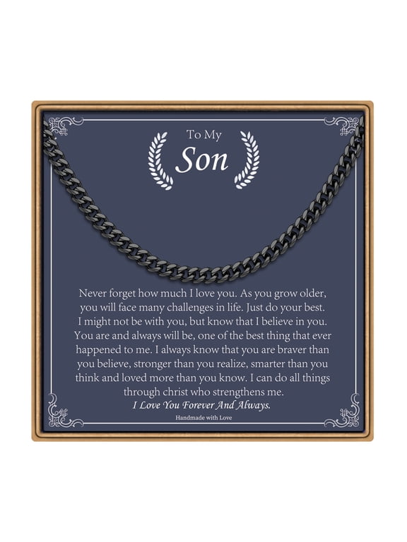 Chunky Cuban Link Necklaces Gifts for Son from Mom Dad Dainty Black Cuban Chain Simple Trendy Jewelry Christian Religious Birthday Gifts for Men Tween Preteen Teen Boys
