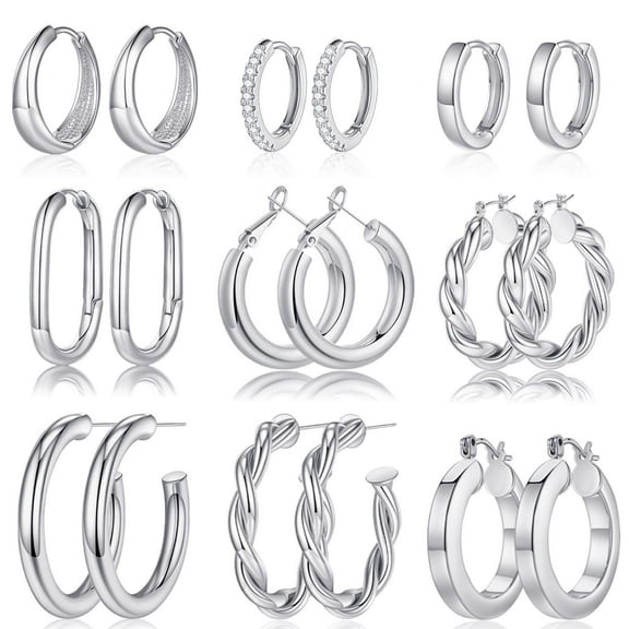 IEFSHINY 9 Pairs Gold Hoop Earrings for Women 14K Gold Plated Small Chunky Earrings Set No Tanish Jewelry Gifts for Women