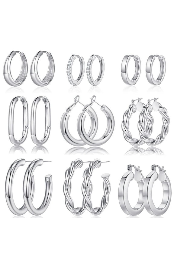 IEFSHINY 9 Pairs Gold Hoop Earrings for Women 14K Gold Plated Small Chunky Earrings Set No Tanish Jewelry Gifts for Women