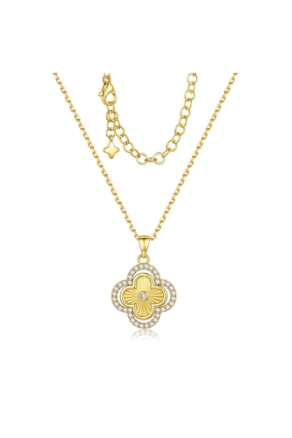 Clover Necklace for Women Dainty 14K Gold Plated CZ Pendant Necklaces Colorful Four Leaf Clover Pendant Necklace Lucky Gold Charm Necklaces Lucky Jewelry Gifts for Women