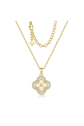 Clover Necklaces for Women Dainty 14K Gold Plated CZ Pendant Necklaces White Four Leaf Clover Pendant Necklace Lucky White Charm Necklaces Lucky Jewelry Gifts for Women