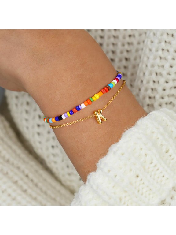 Colorful Beaded Bubble Initial Bracelets for Girls Women Birthday Graduation Jewelry Gifts for Women Teen Girls