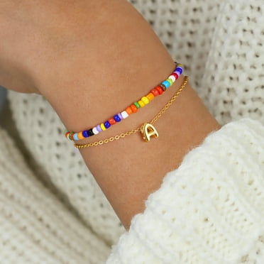 Turandoss Colorful Beaded Bubble Initial Bracelets for Girls Women Birthday Graduation Jewelry Gifts for Women Teen Girls