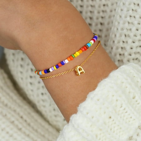 IEFSHINY Colorful Beaded Bubble Initial Bracelets for Girls Women Birthday Graduation Jewelry Gifts for Women Teen Girls price history and forecast - IEFSHINY