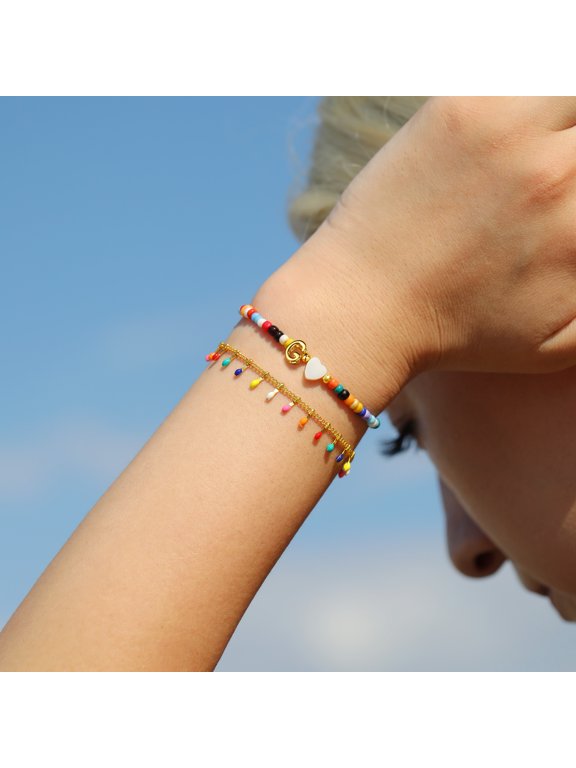 Colorful Beaded Bubble Letter Bracelets for Girls Women Gifts Gold Initial Gold Charm Bracelet Jewelry for Teen Girls Women