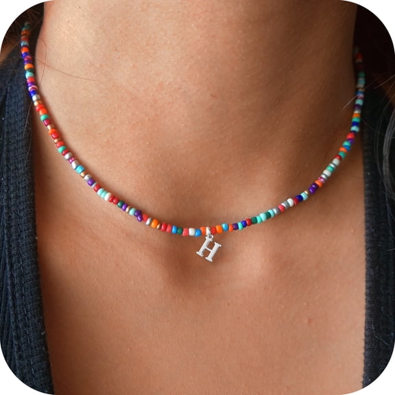 Turandoss Colorful Beaded Initial Choker Necklace for Women Girls Letter A-Z Cute Jewelry Trendy Personalized Birthday First Communion Gifts for Women Teen Girl
