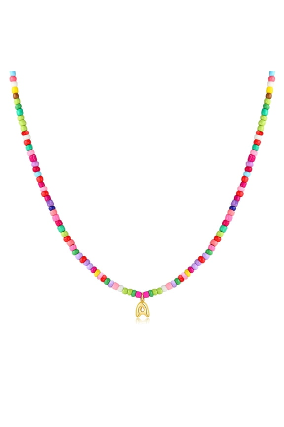 Colorful Beaded Initial Necklaces for Women Jewelry Cute Dainty Bead Bohemian Jewelry Birthday Teacher Appreciation Mothers Day Graduation Gifts for Her Mom Kids Teen Girls Wife Ideas