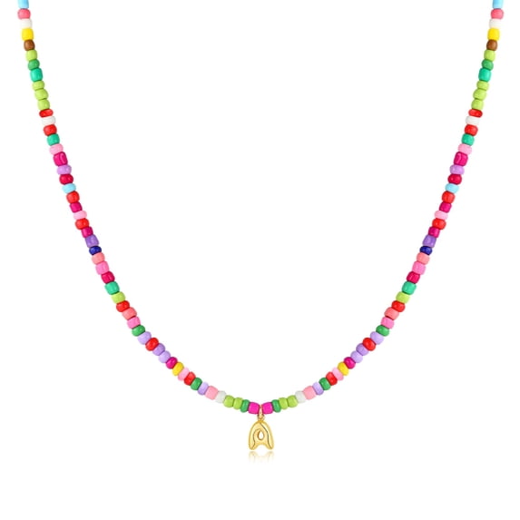 Turandoss Colorful Beaded Initial Necklaces for Women Jewelry Cute Dainty Bead Bohemian Jewelry Birthday Teacher Appreciation Mothers Day Graduation Gifts for Her Mom Kids Teen Girls Wife Ideas