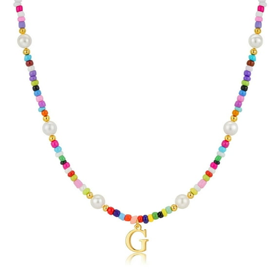 Turandoss Colorful Initial Necklaces for Girls Beaded Pearl Choker Necklace for Women Teen Girl Colorful Summer Boho Necklace Jewelry Trendy Personalized Letter Initial Gifts Birthday Gifts Kids