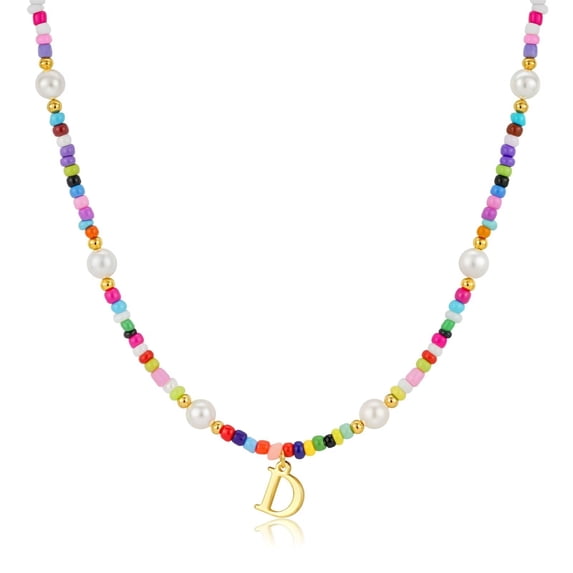 Turandoss Colorful Initial Necklaces for Girls Beaded Pearl Choker Necklace for Women Teen Girl Colorful Summer Boho Necklace Jewelry Trendy Personalized Letter Initial Gifts Birthday Gifts Kids