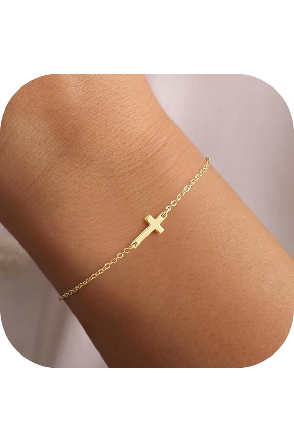 Cross Bracelets for Women Trendy Stuff Dainty 14K Gold Plated Satellite Bead Cross Bracelet Jewelry Gift Personalized Bracelets for Women Faith Jewelry Christian First Communion Gift Girl