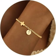 TURANDOSS Gifts for Girls - Cross Initial Bracelet for Teen Girls Birthday Gifts for 6 7 8 9 10 11 12 13 14 15 16 Year Old Girl Kid Toddler Gift Ideas Letter C Beaded Initial Bracelet, Communion Gift