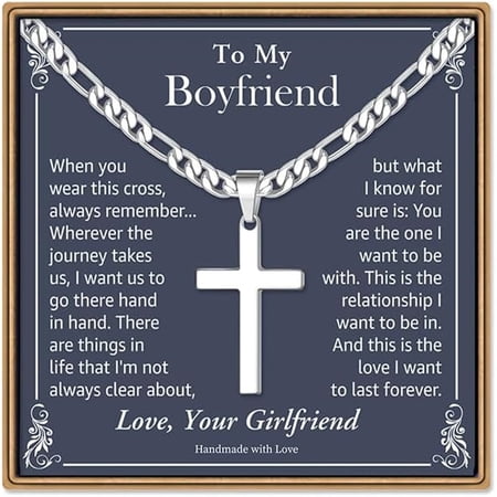 Turandoss Cross Necklace Gifts for MenStainless Steel Silver Religious Gifts Cross Necklace for Men Fathers Day Jewelry Gift for Him Anniversary Birthday Gift for Him Man