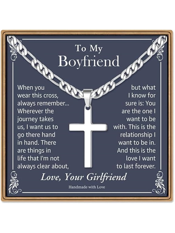 Cross Necklace Gifts for MenStainless Steel Silver Religious Gifts Cross Necklace for Men Fathers Day Jewelry Gift for Him Anniversary Birthday Gift for Him Man