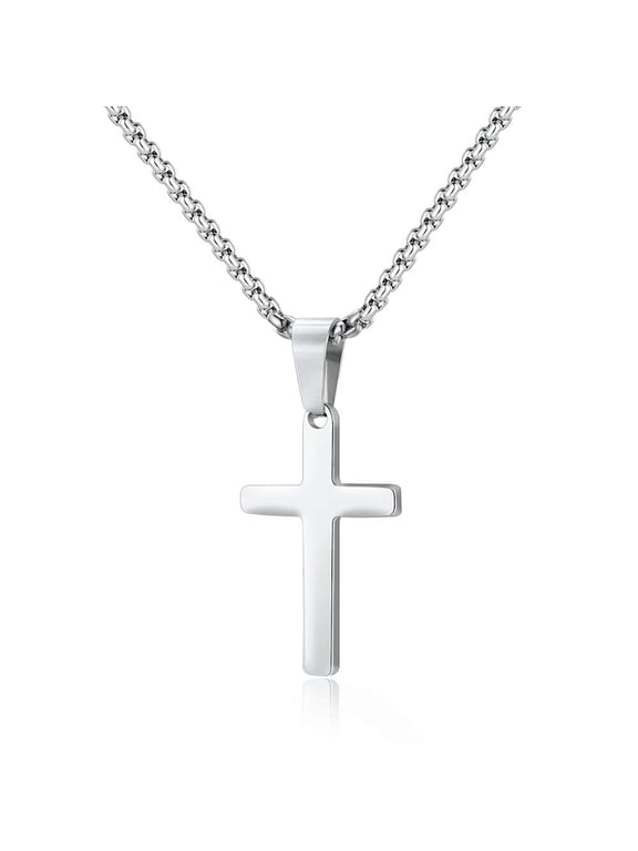 Cross Necklace for Men Stainless Steel Silver Gold Plain Cross Pendant Jewelry Chain Christian Birthday Teacher Appreciation Graduation Fathers Day Gifts for Him Her Men Son Dad Boys Girls