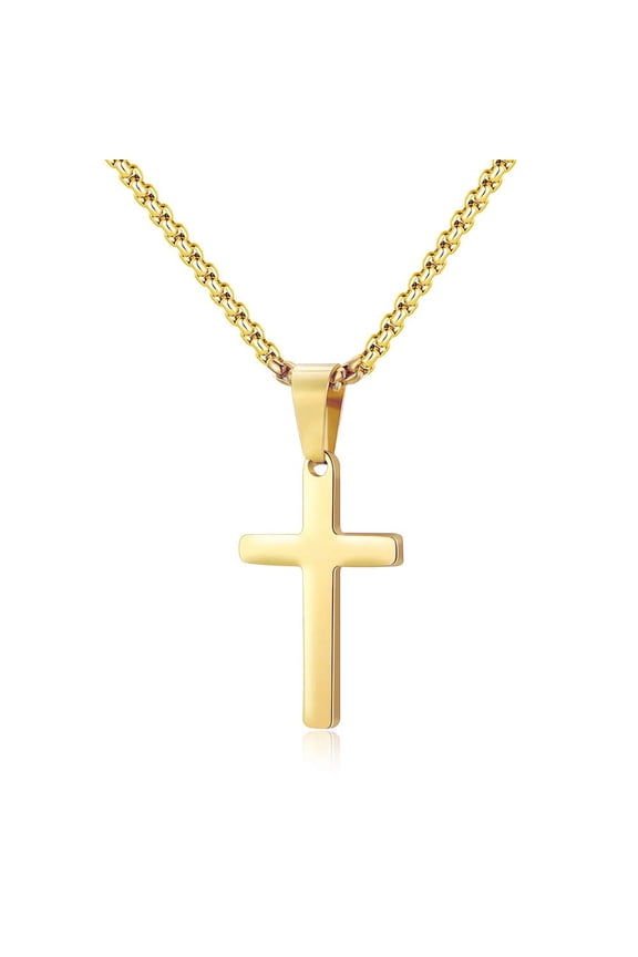 Cross Necklace for Men Stainless Steel Silver Gold Plain Cross Pendant Necklace Simple Jewelry 16-24 Inches Chain Christian Valentines Day Birthday Gifts for Men Women Teen Boy