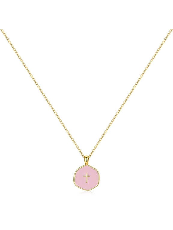 Cross Necklace for Women Dainty 14K Gold Plated Cross Choker Necklace Small Simple Enamel Necklaces Jewelry Christian Baptism Religious Faith Gifts for Women
